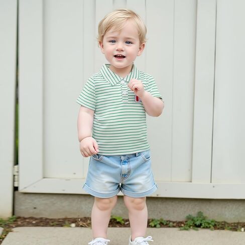 Toddler Baby Boy Shirt Golf Stripes Short Sleeve Button Down T-Shirt Tops Cute Infant Casual Tee Summer Clothes in Kuwait