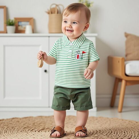 Toddler Baby Boy Shirt Golf Stripes Short Sleeve Button Down T-Shirt Tops Cute Infant Casual Tee Summer Clothes in Kuwait