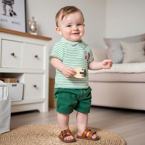 Toddler Baby Boy Shirt Golf Stripes Short Sleeve Button Down T-Shirt Tops Cute Infant Casual Tee Summer Clothes in Kuwait