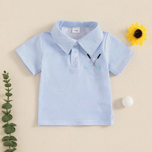Toddler Baby Boy Shirt Golf Stripes Short Sleeve Button Down T-Shirt Tops Cute Infant Casual Tee Summer Clothes in Saudi Arabia