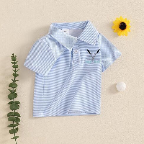 Toddler Baby Boy Shirt Golf Stripes Short Sleeve Button Down T-Shirt Tops Cute Infant Casual Tee Summer Clothes in Saudi Arabia