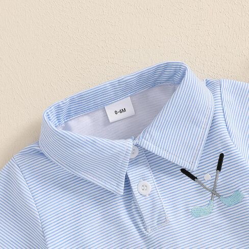 Toddler Baby Boy Shirt Golf Stripes Short Sleeve Button Down T-Shirt Tops Cute Infant Casual Tee Summer Clothes in Saudi Arabia