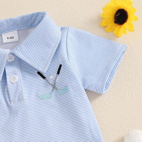 Toddler Baby Boy Shirt Golf Stripes Short Sleeve Button Down T-Shirt Tops Cute Infant Casual Tee Summer Clothes in Saudi Arabia