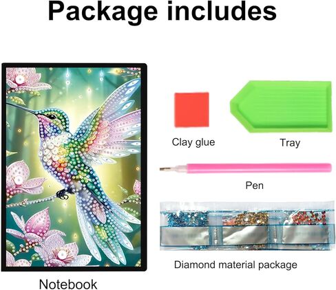 Jishshay Diamond Painting Notebook Diamond Art Journal Diamond Painting Kit Blank Notebook Miamond Art Kits for البالغين الموردين الجمال GEM Art Journal Journal Journal A5 Hummingbird in Kuwait