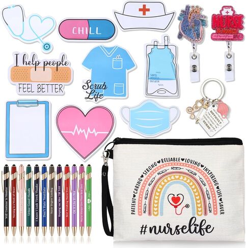 Nurse Gift Pens,for Work Funny Pens Sticky Notes Makeup Bag Gift for Coworker Doctor Nurses Nursing Students Women Men on Nurses week Nurse's day (Style 1-20) in Saudi Arabia