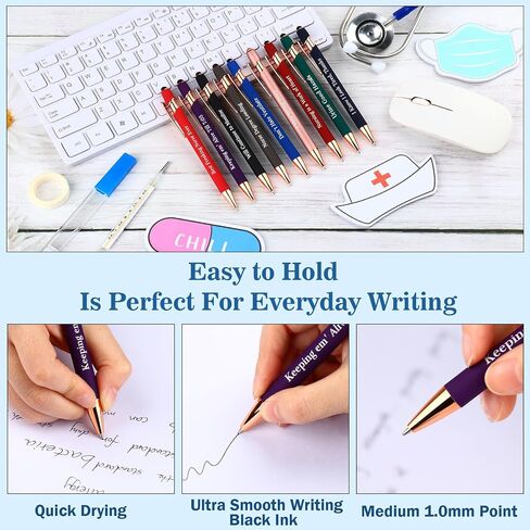 Nurse Gift Pens,for Work Funny Pens Sticky Notes Makeup Bag Gift for Coworker Doctor Nurses Nursing Students Women Men on Nurses week Nurse's day (Style 1-20) in Saudi Arabia