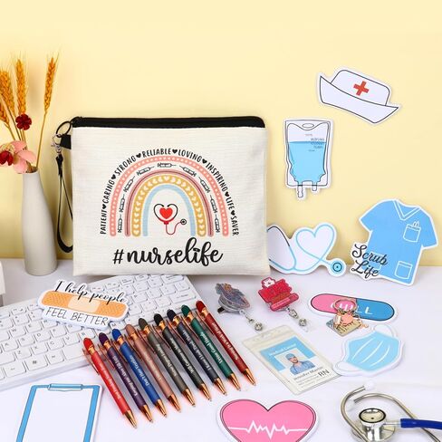 Nurse Gift Pens,for Work Funny Pens Sticky Notes Makeup Bag Gift for Coworker Doctor Nurses Nursing Students Women Men on Nurses week Nurse's day (Style 1-20) in Saudi Arabia