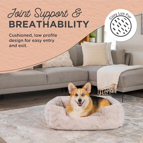 Best Friends by Sheri Lux Lounge Bed Calming Faux Fur Dog Bed, Oyster, Cream, Medium, 30" x 20" in Kuwait