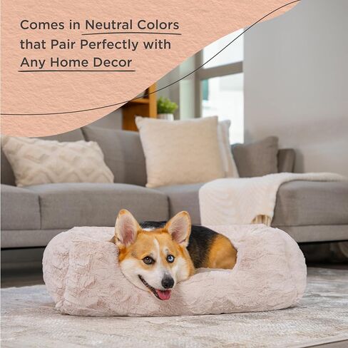 Best Friends by Sheri Lux Lounge Bed Calming Faux Fur Dog Bed, Oyster, Cream, Medium, 30" x 20" in Kuwait