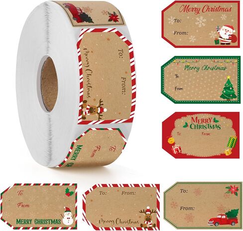 600 PCS ملصقات علامة الهدايا ، 1.18 "× 2" كرافت بنية من وإلى ملصقات هدايا ملصقات ملصقات العطلة in Kuwait