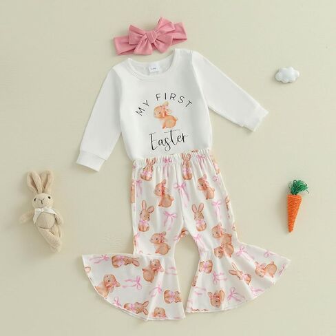 Newborn Baby Girls Easter Outfits Cute Carrot Embroidery Romper and Pants Sets My First Easter Baby Girl Outfits in Kuwait