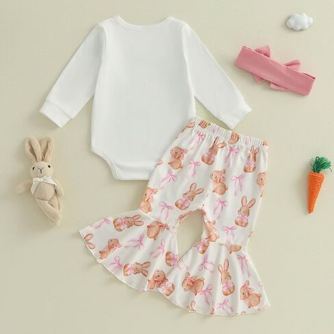 Newborn Baby Girls Easter Outfits Cute Carrot Embroidery Romper and Pants Sets My First Easter Baby Girl Outfits in Kuwait