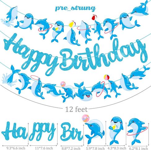 Dolphin Birthday Banner Decorations Dolphin Birthday Party Decorations Supplies Blue Glitter Dolphin Happy Birthday Banner Decorations for Under the Sea Themed Birthday Party Baby Shower Supplies in Saudi Arabia