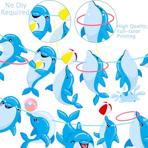 Dolphin Birthday Banner Decorations Dolphin Birthday Party Decorations Supplies Blue Glitter Dolphin Happy Birthday Banner Decorations for Under the Sea Themed Birthday Party Baby Shower Supplies in Saudi Arabia