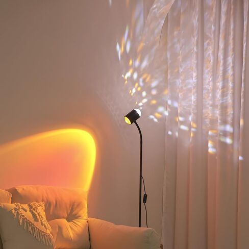 Sunset lamp projector with 3D waves, water ripple floor lamp adjustable for multiple color scenes, unique double-sided Mood lighting , creative DIY mode, bedroom 360 ° rotating ambient lighting in Saudi Arabia