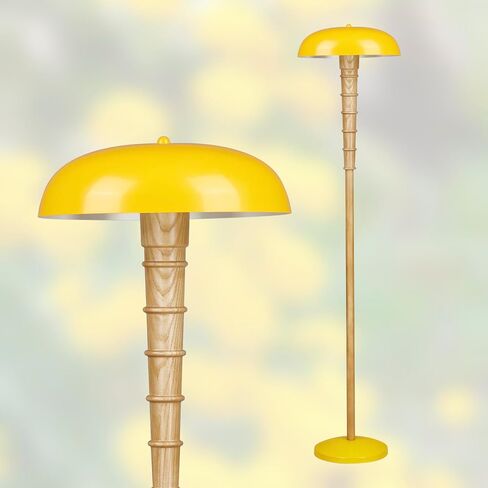 Solid Wood Floor lamp for Living Room,Morden Farmhouse Standing Floor lamp for Bedroom,Mango Yellow Metal,Exclusive Unique Design,Fabric Black Cable with footswitch Switch,ETL Listed in Saudi Arabia