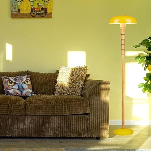 Solid Wood Floor lamp for Living Room,Morden Farmhouse Standing Floor lamp for Bedroom,Mango Yellow Metal,Exclusive Unique Design,Fabric Black Cable with footswitch Switch,ETL Listed in Saudi Arabia