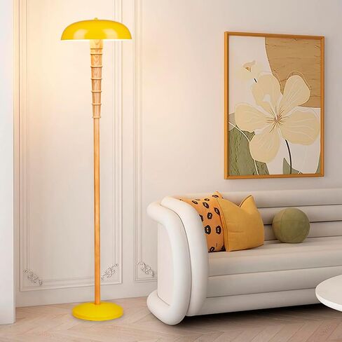 Solid Wood Floor lamp for Living Room,Morden Farmhouse Standing Floor lamp for Bedroom,Mango Yellow Metal,Exclusive Unique Design,Fabric Black Cable with footswitch Switch,ETL Listed in Saudi Arabia