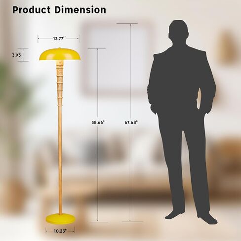 Solid Wood Floor lamp for Living Room,Morden Farmhouse Standing Floor lamp for Bedroom,Mango Yellow Metal,Exclusive Unique Design,Fabric Black Cable with footswitch Switch,ETL Listed in Saudi Arabia