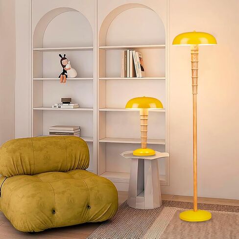 Solid Wood Floor lamp for Living Room,Morden Farmhouse Standing Floor lamp for Bedroom,Mango Yellow Metal,Exclusive Unique Design,Fabric Black Cable with footswitch Switch,ETL Listed in Saudi Arabia