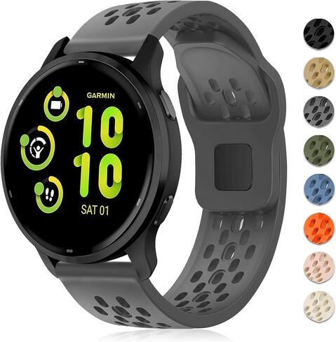 أحزمة قابلة للتنفس متوافقة مع Garmin Venu / Venu Sq / Venu 2 Plus، Garmin Vivoactive 5 / Vivoactive 3 Watch Bands Women Men، 20mm Silicone Watch Strap Soft Sport استبدال معصمه لـ Garmin Vivoactive 3 Music / Forerunner 245 / 645 ساعة ذكية in Kuwait