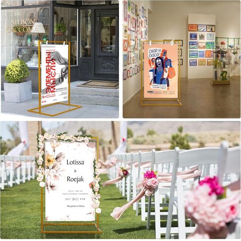 Wedding Welcome Sign Stand, 50"x30"x 20" Heavy Duty Easel Stand for Sign with 8 Pair Satin Ribbon, Welcome to Our Wedding Sign Holder, Metal Floor Standing Easels for Signs, Poster (Black) in Kuwait