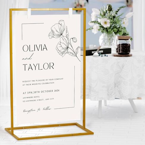 Wedding Welcome Sign Stand, 50"x30"x 20" Heavy Duty Easel Stand for Sign with 8 Pair Satin Ribbon, Welcome to Our Wedding Sign Holder, Metal Floor Standing Easels for Signs, Poster (Black) in Kuwait