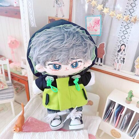 niannyyhouse 20cm Plush Doll Clothes Color Blocking Punching Jacket Coat 8in Doll Accessories (Blue+White) in Kuwait
