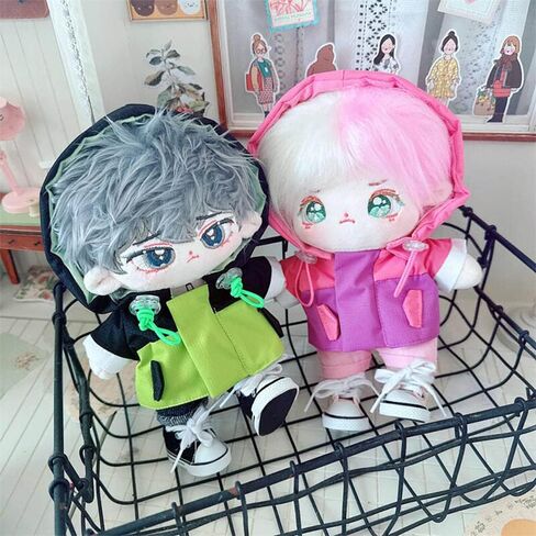 niannyyhouse 20cm Plush Doll Clothes Color Blocking Punching Jacket Coat 8in Doll Accessories (Blue+White) in Kuwait