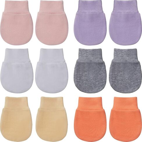 6 Pairs Newborn Baby Mittens No Scratch Gloves Infant Toddler Anti Scratch Essentials Unisex Cotton for 3-9 Months Girls Boys (Light Gray, White, Light Purple, Light Pink, Hot Pink, Rose Red, Solid) in Saudi Arabia