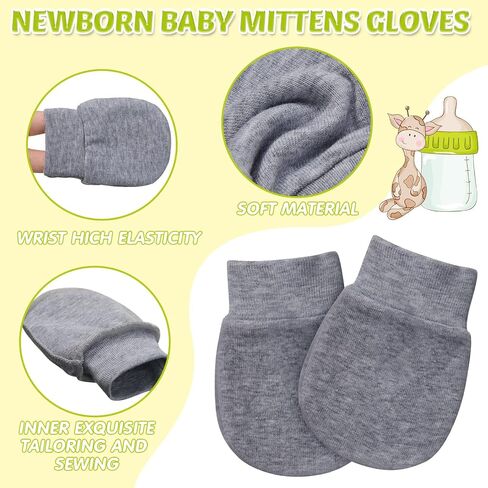 6 Pairs Newborn Baby Mittens No Scratch Gloves Infant Toddler Anti Scratch Essentials Unisex Cotton for 3-9 Months Girls Boys (Light Gray, White, Light Purple, Light Pink, Hot Pink, Rose Red, Solid) in Saudi Arabia