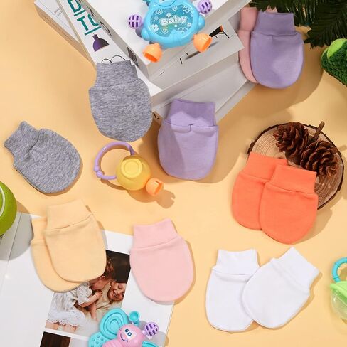 6 Pairs Newborn Baby Mittens No Scratch Gloves Infant Toddler Anti Scratch Essentials Unisex Cotton for 3-9 Months Girls Boys (Light Gray, White, Light Purple, Light Pink, Hot Pink, Rose Red, Solid) in Saudi Arabia