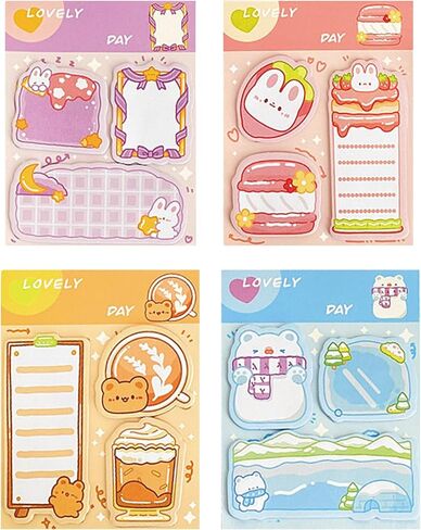 4 Pack Cute Sticky Notes Cartoon Bear Rabbit Sticky Memo Pads Kawaii Small Self-Stick Memo Note Pad Office School Supplies for Girls Boys Women (Bear+Rabbit) in Saudi Arabia