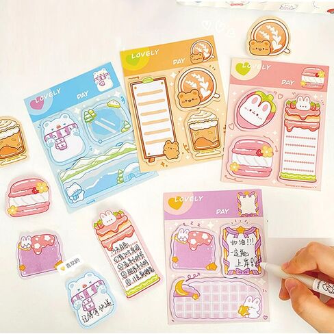4 Pack Cute Sticky Notes Cartoon Bear Rabbit Sticky Memo Pads Kawaii Small Self-Stick Memo Note Pad Office School Supplies for Girls Boys Women (Bear+Rabbit) in Saudi Arabia