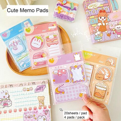 4 Pack Cute Sticky Notes Cartoon Bear Rabbit Sticky Memo Pads Kawaii Small Self-Stick Memo Note Pad Office School Supplies for Girls Boys Women (Bear+Rabbit) in Saudi Arabia