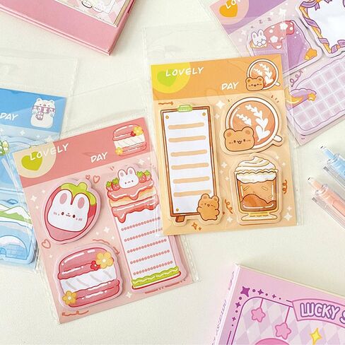 4 Pack Cute Sticky Notes Cartoon Bear Rabbit Sticky Memo Pads Kawaii Small Self-Stick Memo Note Pad Office School Supplies for Girls Boys Women (Bear+Rabbit) in Saudi Arabia