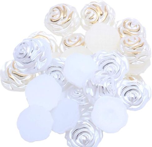 100pcs Resin Pearl Roses Flower FlatBacks Cabochons Decor Bronzing Pearl Beads for Scrapbooking Embellishment DIY Craft Jewelry Making Nail Art Phone Case Hair Accessories 12mm (Gold) in Saudi Arabia