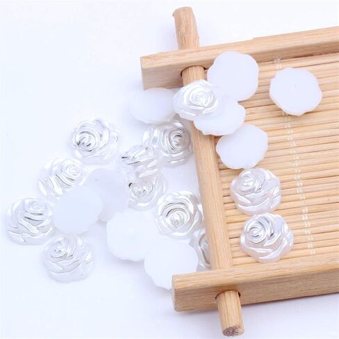 100pcs Resin Pearl Roses Flower FlatBacks Cabochons Decor Bronzing Pearl Beads for Scrapbooking Embellishment DIY Craft Jewelry Making Nail Art Phone Case Hair Accessories 12mm (Gold) in Saudi Arabia