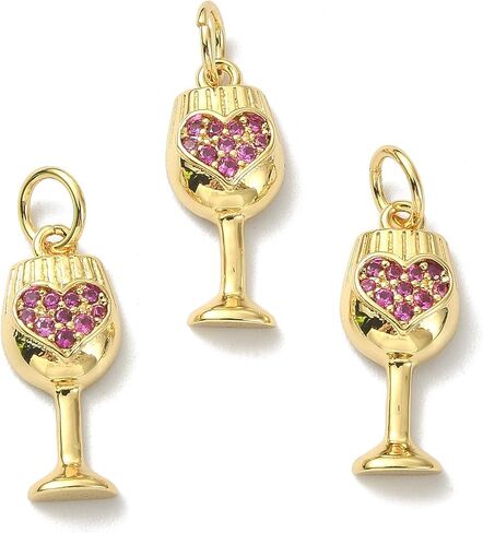 Liqunsweet 10 PCS Cubic Zirconia Sweet Heart Wineglass Charm Red Wine Glass Cup Cup Cup For Jewelry Making in Kuwait