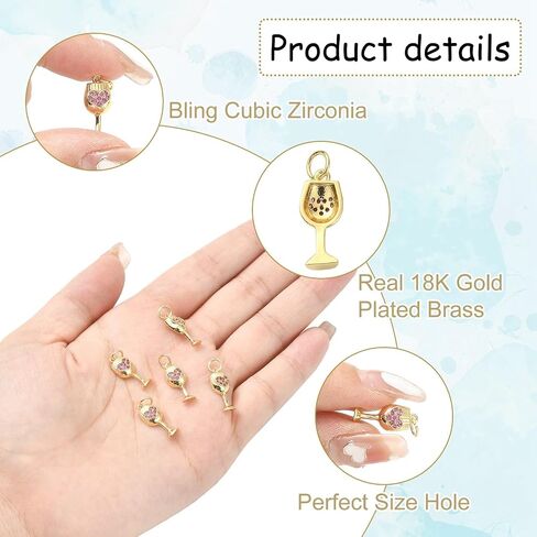 Liqunsweet 10 PCS Cubic Zirconia Sweet Heart Wineglass Charm Red Wine Glass Cup Cup Cup For Jewelry Making in Kuwait