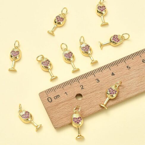 Liqunsweet 10 PCS Cubic Zirconia Sweet Heart Wineglass Charm Red Wine Glass Cup Cup Cup For Jewelry Making in Kuwait