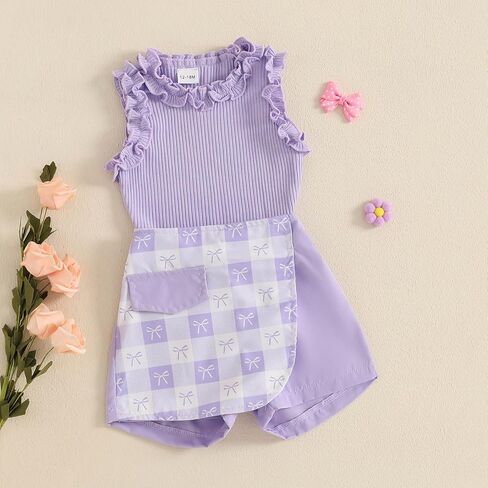 Toddler Baby Girl Summer Clothes Solid Sleeveless Ruffle Tank Top and Striped Short Set Newborn Infant Girl Outfits in Kuwait