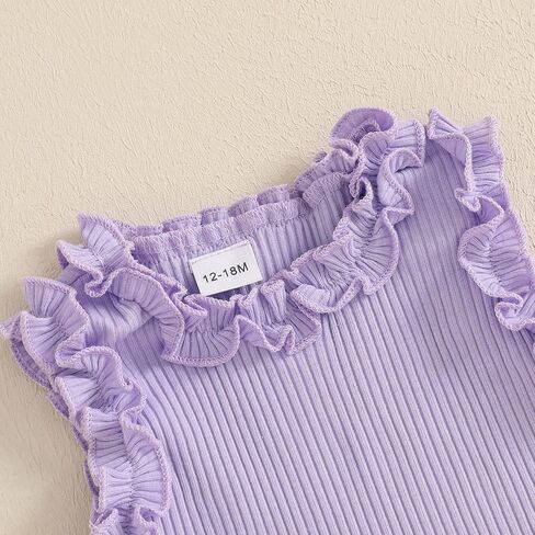 Toddler Baby Girl Summer Clothes Solid Sleeveless Ruffle Tank Top and Striped Short Set Newborn Infant Girl Outfits in Kuwait