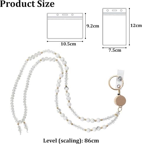 16.5" Natural Stone Lanyards for Id Badges with 14" Retractable Badge Reel - Beaded Teacher Lanyards for Women in Saudi Arabia