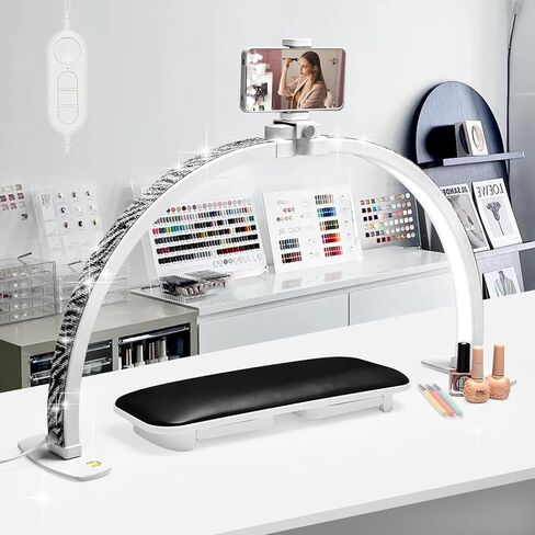 ANRUI Half Moon Light with Phone Holder, 29In 38W Half Moon Light for Nail Desk, 10 Adjustable Brightness and 3 Color Temperature Lash Light Led Nail Tech for Eyelash Tech, Nails, Tattoos, Beauty in Kuwait