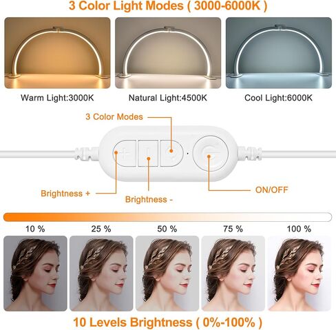 ANRUI Half Moon Light with Phone Holder, 29In 38W Half Moon Light for Nail Desk, 10 Adjustable Brightness and 3 Color Temperature Lash Light Led Nail Tech for Eyelash Tech, Nails, Tattoos, Beauty in Kuwait
