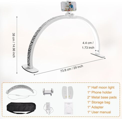 ANRUI Half Moon Light with Phone Holder, 29In 38W Half Moon Light for Nail Desk, 10 Adjustable Brightness and 3 Color Temperature Lash Light Led Nail Tech for Eyelash Tech, Nails, Tattoos, Beauty in Kuwait