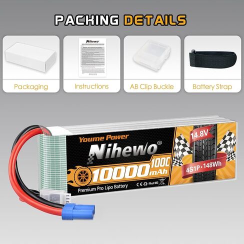 4S Lipo Battery 14.8V 10000mAh 100C RC Battery EC5 Plug Soft Case Compatible with RC Car Truck Tank Plane Drone Boat Racing Models(2 Packs) in Saudi Arabia