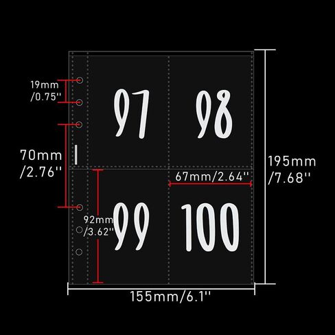 25pcs A5 Clear PP مسبقًا 100 مظاريف توفير الأموال التحدي 6 رنين الموثق إدراج 2.5'x3.5 '' أبيض رقم 1-100 أكمام حشو نقدية لمدة 100 يوم التوفير المجلدات التحدي in Kuwait