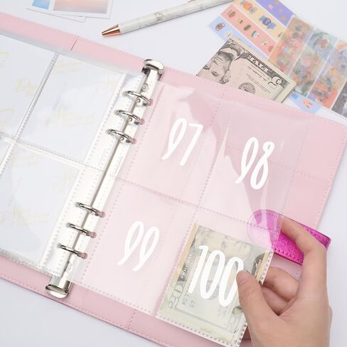 25pcs A5 Clear PP مسبقًا 100 مظاريف توفير الأموال التحدي 6 رنين الموثق إدراج 2.5'x3.5 '' أبيض رقم 1-100 أكمام حشو نقدية لمدة 100 يوم التوفير المجلدات التحدي in Kuwait